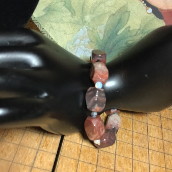 Semiprecious Mix Stone Bracelet 7”L Elastic Jasper w Lapis Lazuli Onyx Opal Etc. - Picture 5 of 8